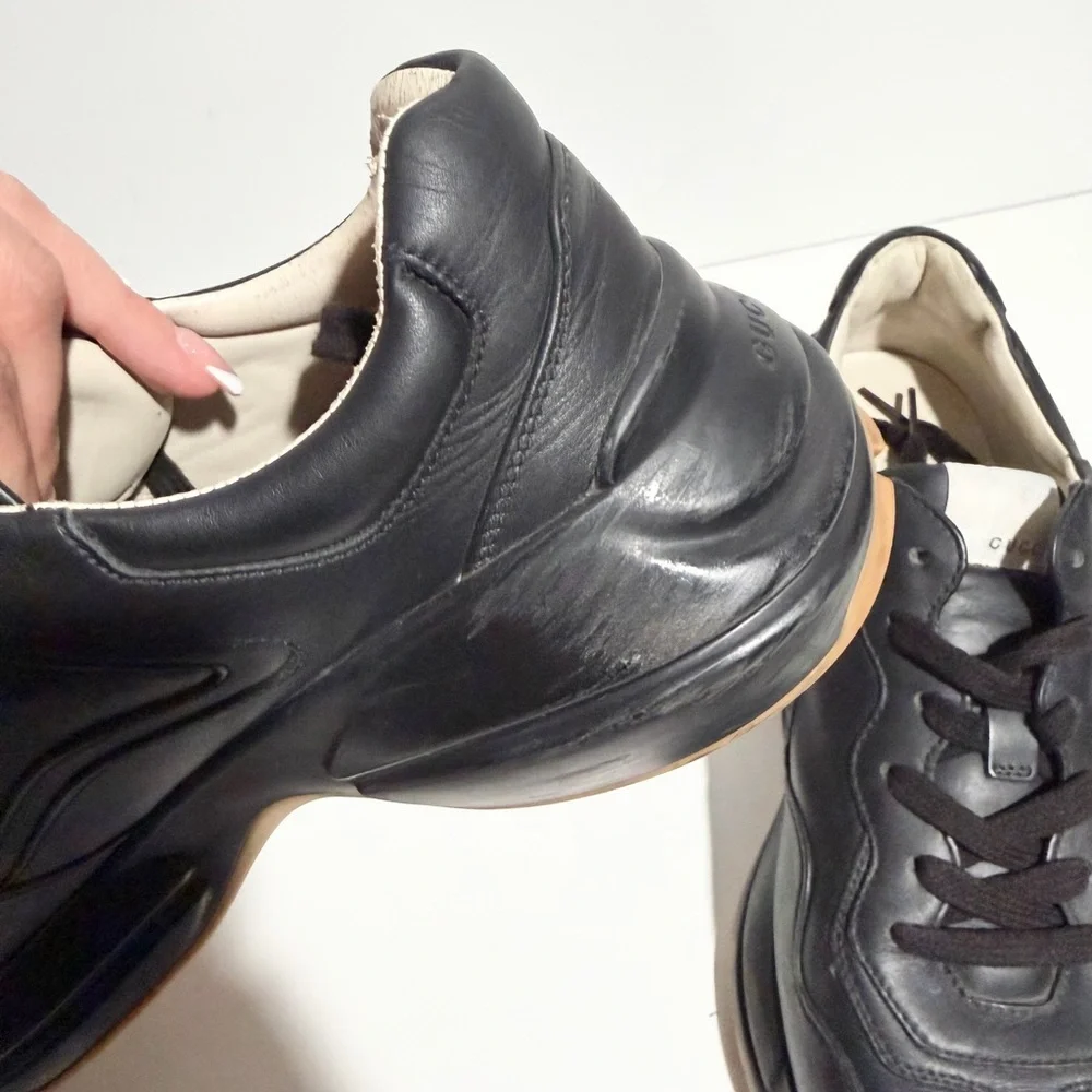 Gucci Black Sneakers with‎ Rainbow Logo Men's Rhyton Iridescent Logo